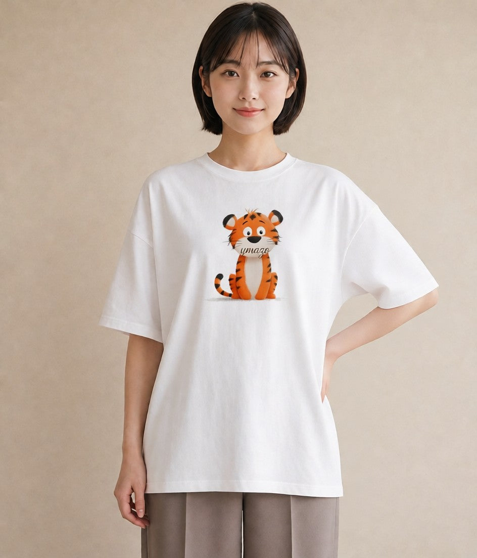 Tシャツ レディース とら 動物 アニマル イラスト 水彩風 通勤 在宅 白T YMAZO