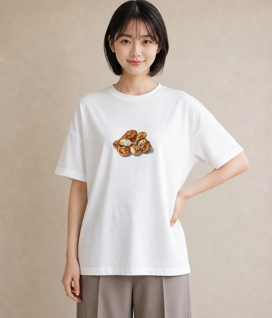 Tシャツ レディース どら焼き 食べ物 フード イラスト お洒落 休日 ペアコーデ 白T YMAZO