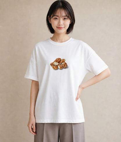 Tシャツ レディース どら焼き 食べ物 フード イラスト お洒落 休日 ペアコーデ 白T YMAZO