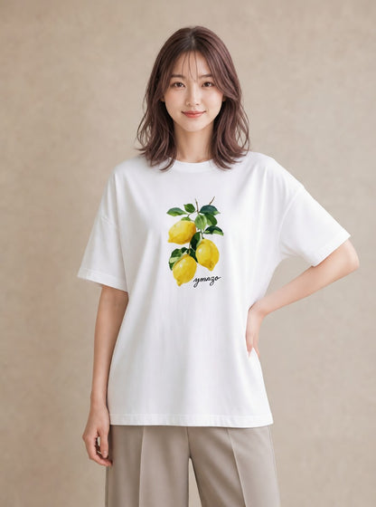 グラフィックTシャツ レディース レモン 檸檬 食べ物 フード イラスト きれいめカジュアル お出かけ 普段着 白T YMAZO