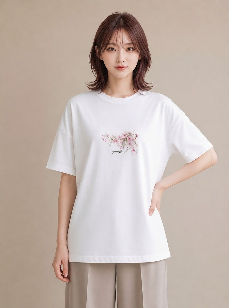 半袖Tシャツ レディース さくら 桜 サクラ 花 花柄 イラスト アート風 友達ギフト 部屋着 白T YMAZO