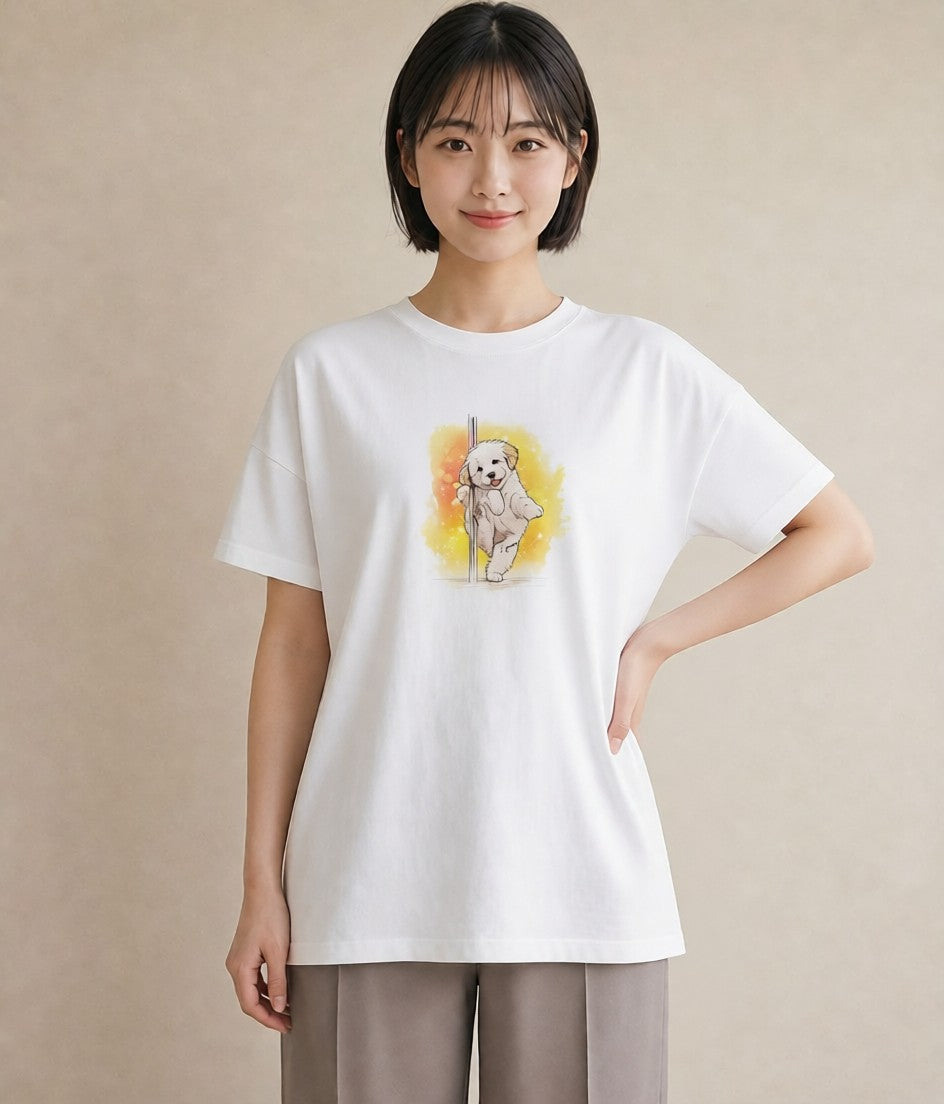 Tシャツ レディース ビションフリーゼ 犬 いぬ イラスト アート風 送別ギフト 通勤 白T YMAZO