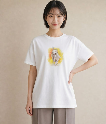 Tシャツ レディース ビションフリーゼ 犬 いぬ イラスト アート風 送別ギフト 通勤 白T YMAZO