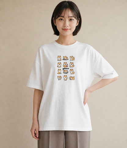 デザインTシャツ レディース 柴犬 しばいぬ 犬 いぬ イラスト ボタニカル カフェ服 クリスマス 白T YMAZO