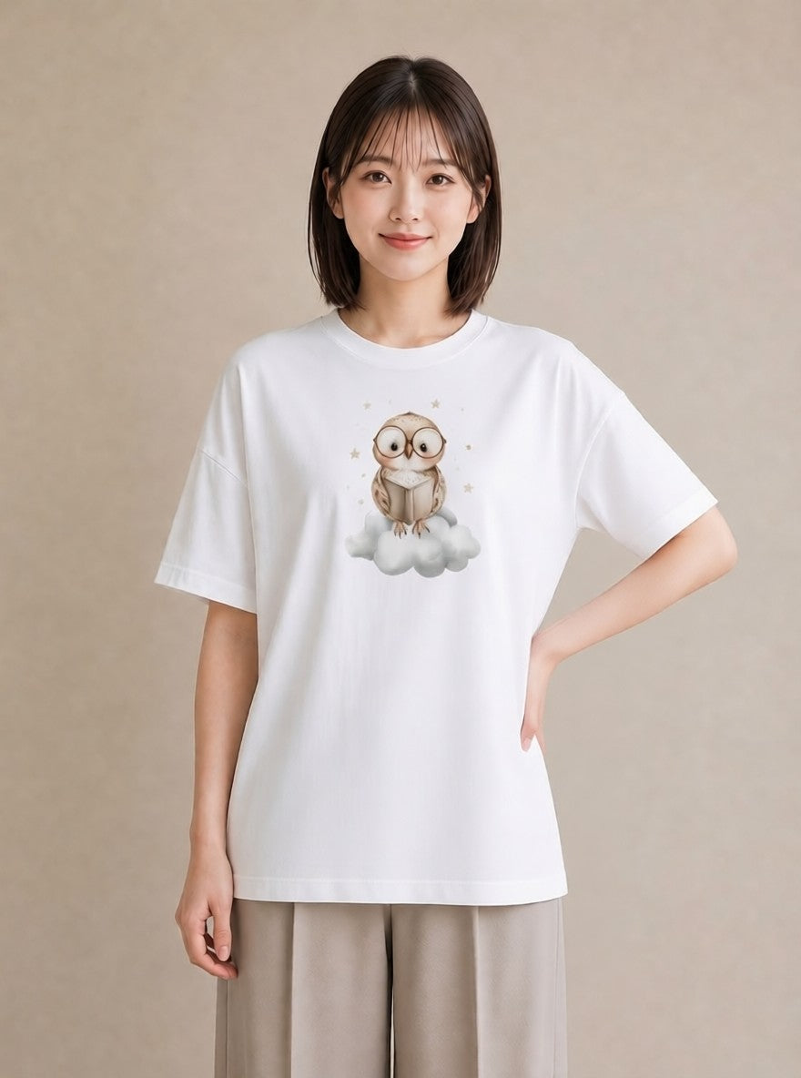 デザインTシャツ レディース シロフクロウ 動物 アニマル イラスト きれいめ ギフト 母の日 白T YMAZO