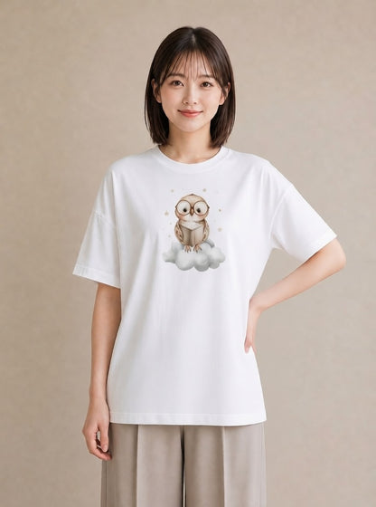 デザインTシャツ レディース シロフクロウ 動物 アニマル イラスト きれいめ ギフト 母の日 白T YMAZO