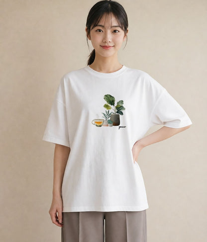 Tシャツ レディース 観葉植物 植物 ボタニカル イラスト ミニマル 公園 ママ 白T YMAZO