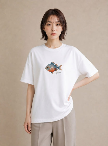 Tシャツ レディース カクレクマノミ 海の生き物 海 イラスト 韓国風 母娘コーデ 自分用 白T YMAZO