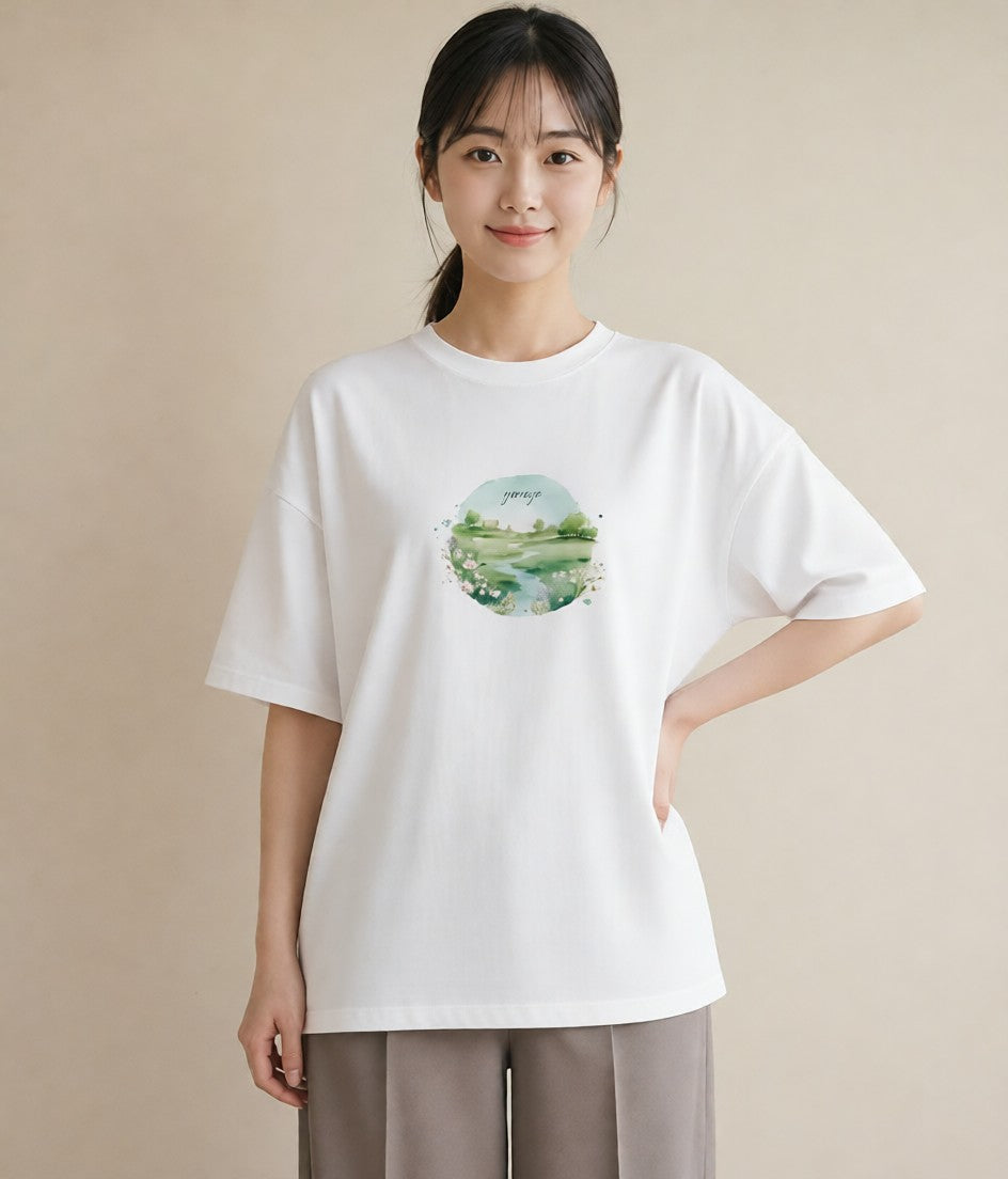 Tシャツ レディース 芝生 植物 ボタニカル イラスト 送別ギフト 通勤 白T YMAZO