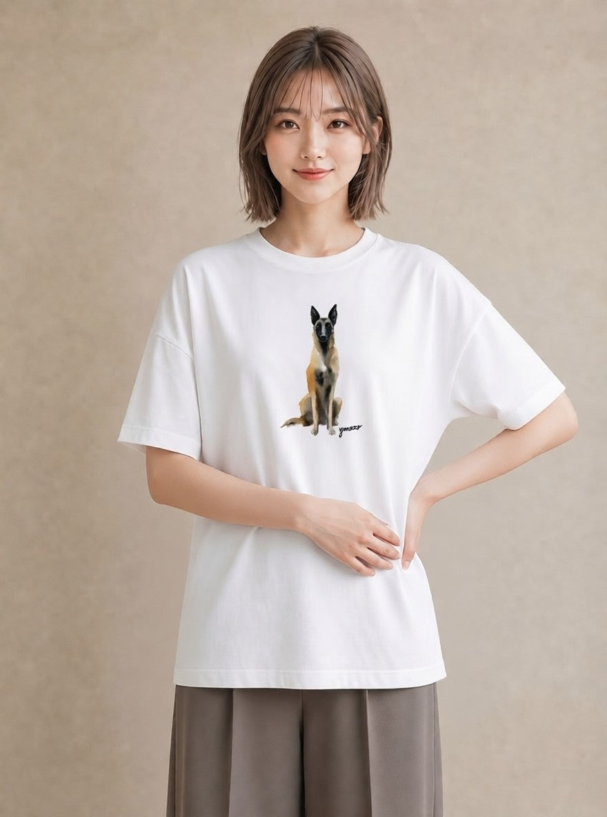 グラフィックTシャツ レディース ジャーマンシェパード 犬 いぬ イラスト 韓国風 姉妹 送別ギフト 白T YMAZO