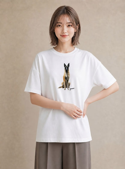 グラフィックTシャツ レディース ジャーマンシェパード 犬 いぬ イラスト 韓国風 姉妹 送別ギフト 白T YMAZO