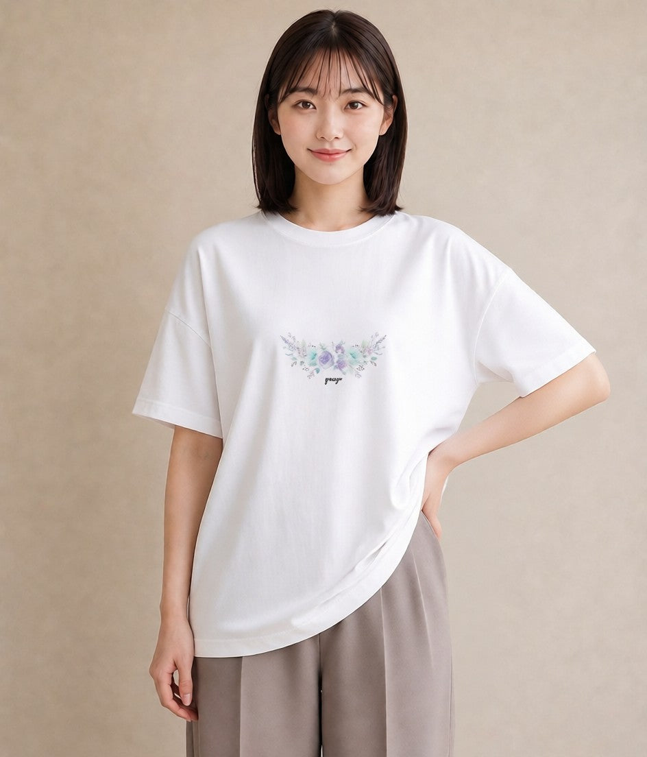 Tシャツ レディース ポスト 野の花 レトロ ナチュラル アンティーク イラスト ゆるコーデ 旅行 母娘コーデ 白T YMAZO