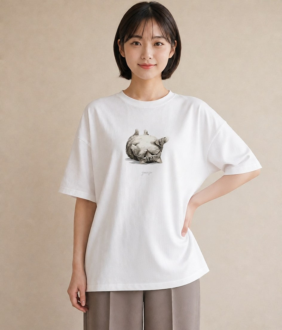 プリントTシャツ レディース キジトラ 猫 ねこ イラスト お洒落 お出かけ 普段着 白T YMAZO