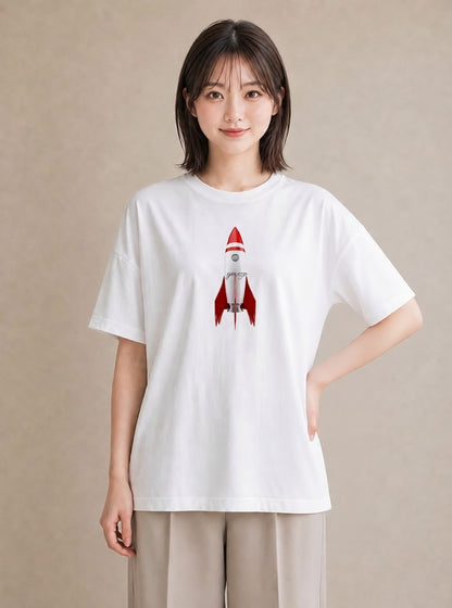 Tシャツ レディース ロケット 星空 宇宙 イラスト カフェコーデ 親子 20代 白T YMAZO