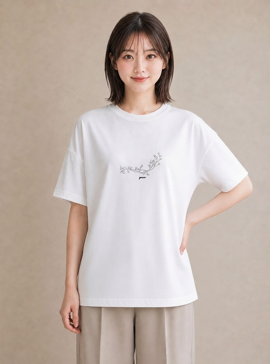 半袖Tシャツ レディース さくら 桜 桜の枝 イラスト 個性的 ビーチ デイリーウェア 白T YMAZO