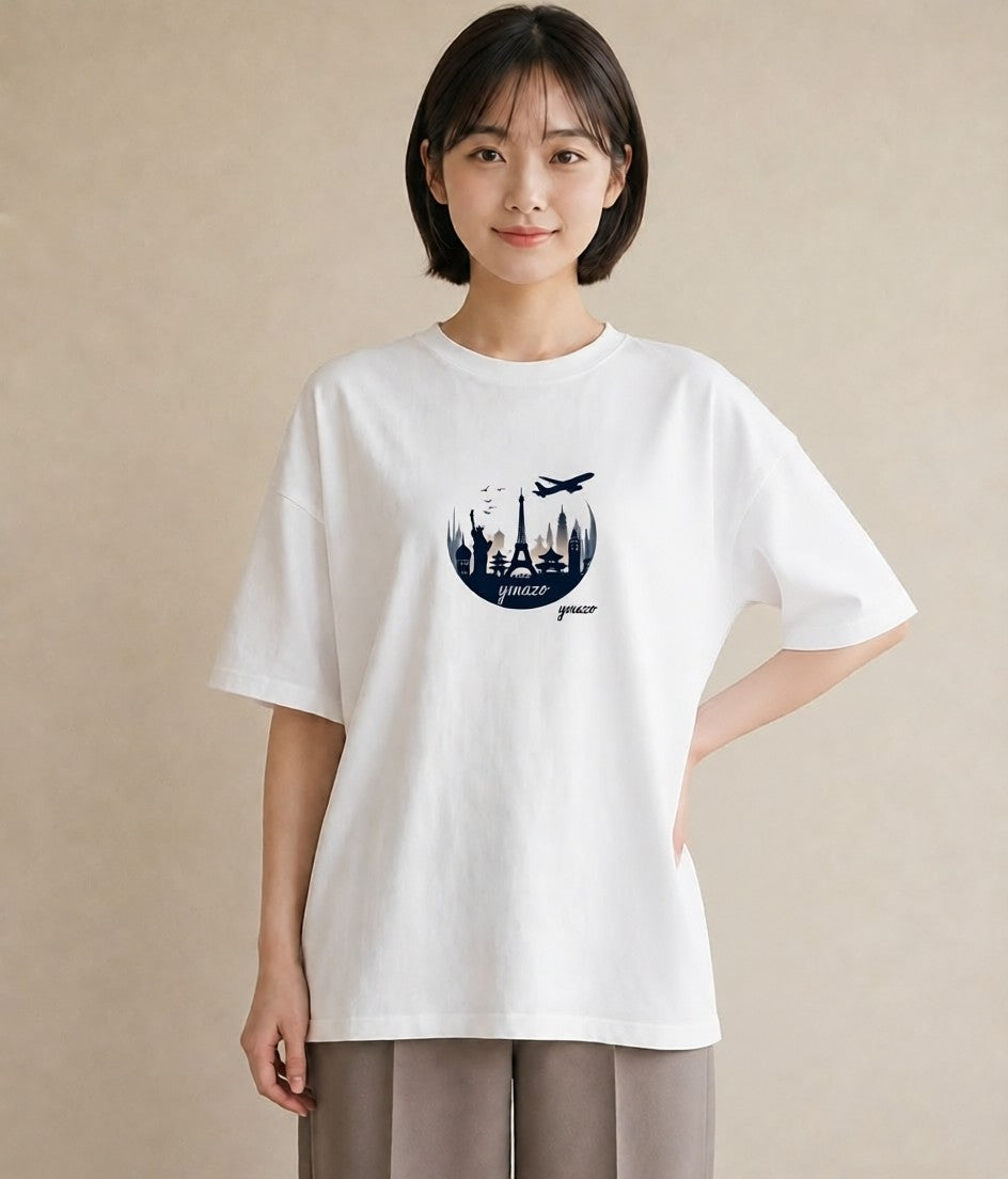 半袖Tシャツ レディース 旅 トラベル スタンプ イラスト 普段使い デイリーウェア 休日 白T YMAZO