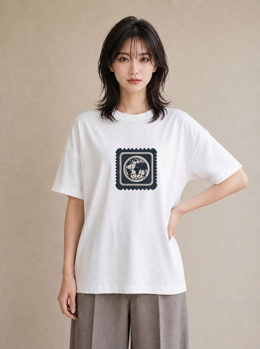 デザインTシャツ レディース 旅 トラベル スタンプ イラスト 手描き風 敬老の日 ホワイトデー 白T YMAZO