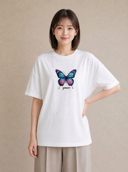 プリントTシャツ レディース ちょうちょ 蝶 バタフライ 昆虫 虫 イラスト 淡色 帰省 ラフ 白T YMAZO