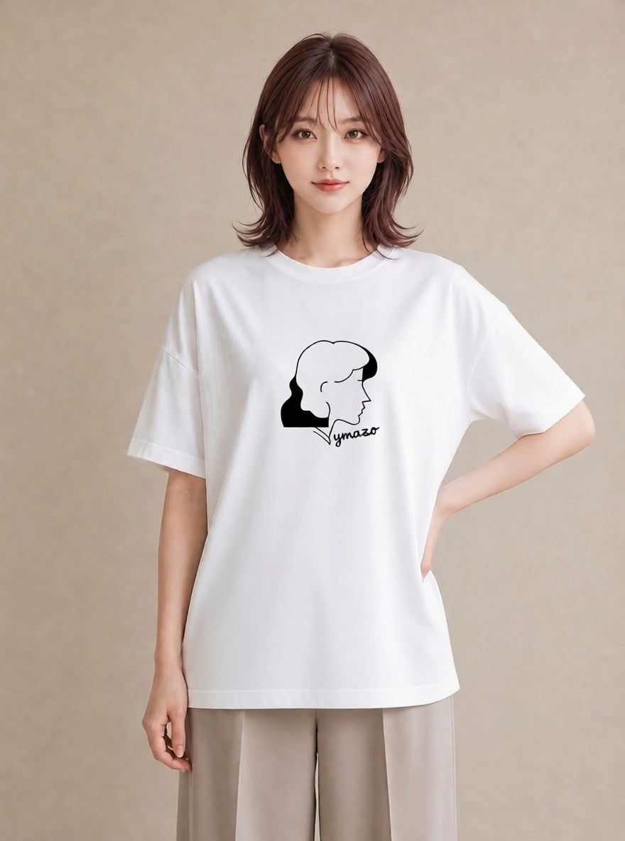 半袖Tシャツ レディース 女の子 ガール 後ろ姿 イラスト シンプル デイリーウェア 休日 白T YMAZO