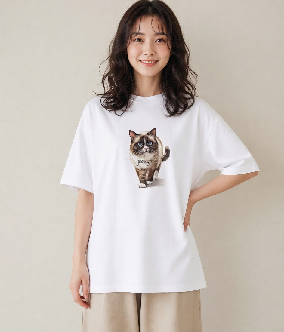 デザインTシャツ レディース 愛猫 猫 ねこ イラスト モード デート 帰省 白T YMAZO