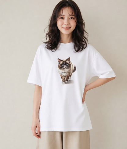 デザインTシャツ レディース 愛猫 猫 ねこ イラスト モード デート 帰省 白T YMAZO