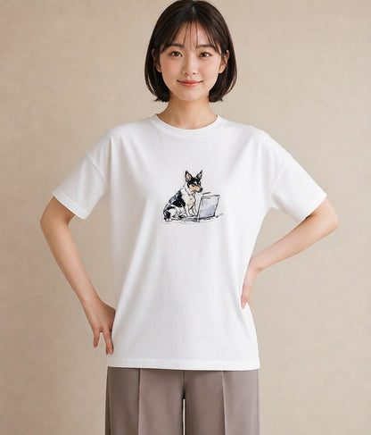 デザインTシャツ レディース 犬 いぬ イラスト 個性的 通勤 在宅 白T YMAZO