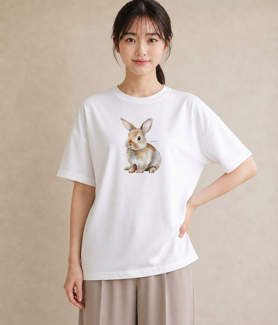 プリントTシャツ レディース ロップイヤー ペット 動物 イラスト レトロ 普段着 週末コーデ 白T YMAZO