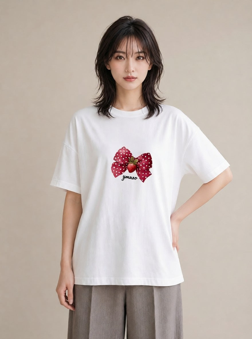 デザインTシャツ レディース ショートケーキ 食べ物 フード イラスト きれいめカジュアル 秋コーデ おしゃれギフト 白T YMAZO