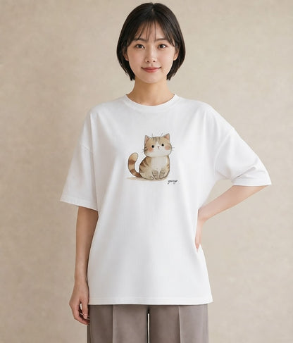 Tシャツ レディース マンチカン 猫 ねこ イラスト お洒落 ホワイトデー 春服 白T YMAZO