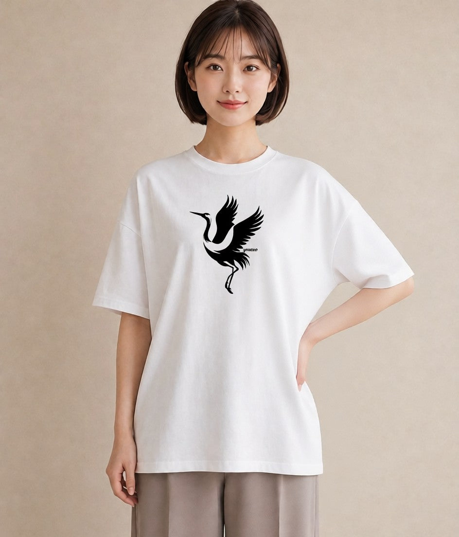 Tシャツ レディース 折り鶴 折り紙 ナチュラル アンティーク イラスト ニュアンス 休日 ペアコーデ 白T YMAZO