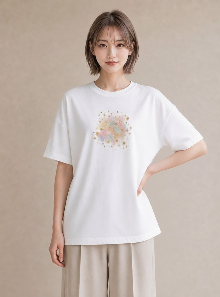 プリントTシャツ レディース 牡羊座 星空 宇宙 イラスト ニュアンス 母娘コーデ 自分用 白T YMAZO