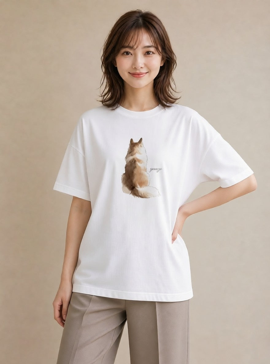 グラフィックTシャツ レディース 保護犬 犬 いぬ イラスト ラフ カジュアルコーデ 買い物 白T YMAZO