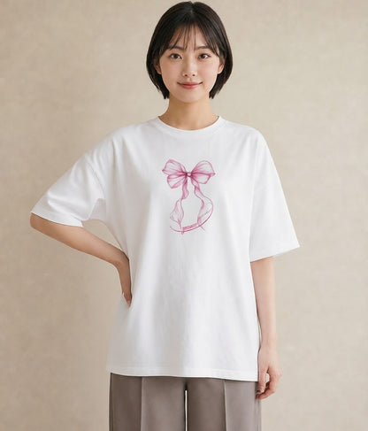 プリントTシャツ レディース バレエシューズ バレエ トウシューズ ナチュラル アンティーク イラスト ラフカジュアル 20代 カジュアルコーデ 白T YMAZO