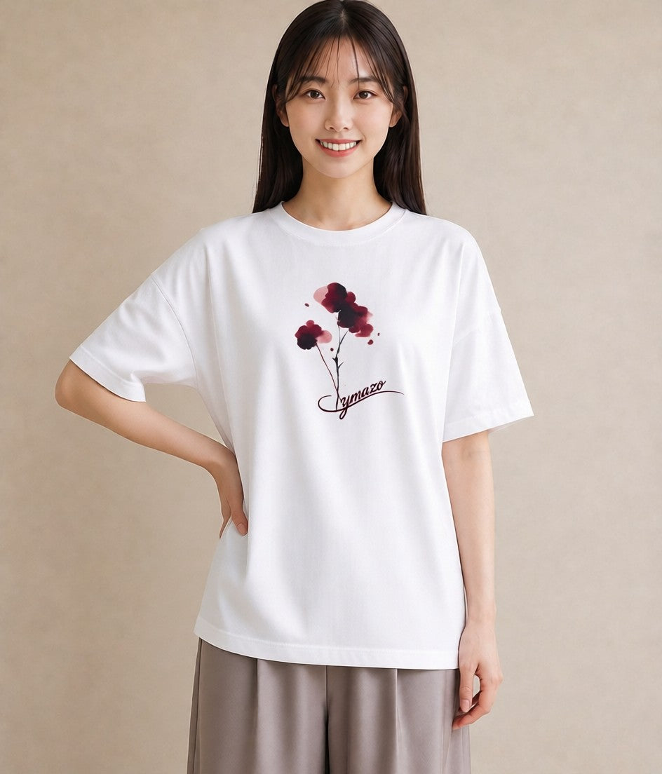 グラフィックTシャツ レディース ポスト 野の花 レトロ ナチュラル アンティーク イラスト 淡色 ルームウェア ギフト 白T YMAZO