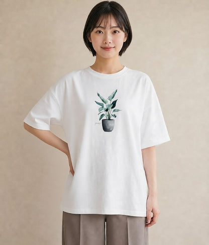 プリントTシャツ レディース 観葉植物 植物 ボタニカル イラスト ゆるコーデ 誕生日プレゼント 綿100 白T YMAZO