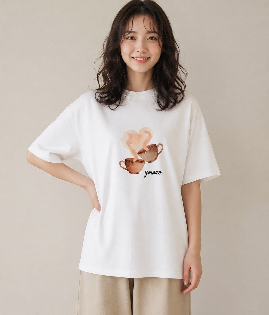 プリントTシャツ レディース コーヒー 珈琲 カフェ 食べ物 フード イラスト レトロ 旅行 母娘コーデ 白T YMAZO