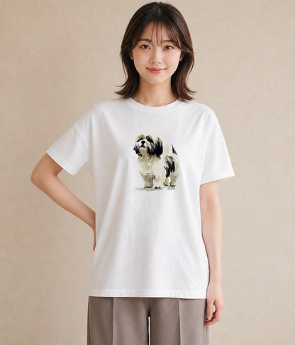 グラフィックTシャツ レディース いぬ 犬 ワンコ イラスト ユニーク 母の日 ビーチ 白T YMAZO