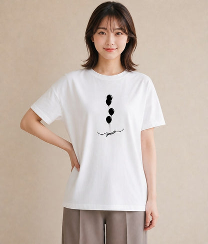 プリントTシャツ レディース 紙風船 和紙 ナチュラル アンティーク イラスト 水彩風 ペアコーデ 秋コーデ 白T YMAZO
