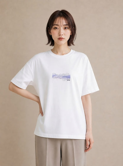 半袖Tシャツ レディース 空 星空 宇宙 イラスト カフェコーデ ミセス 春コーデ 白T YMAZO