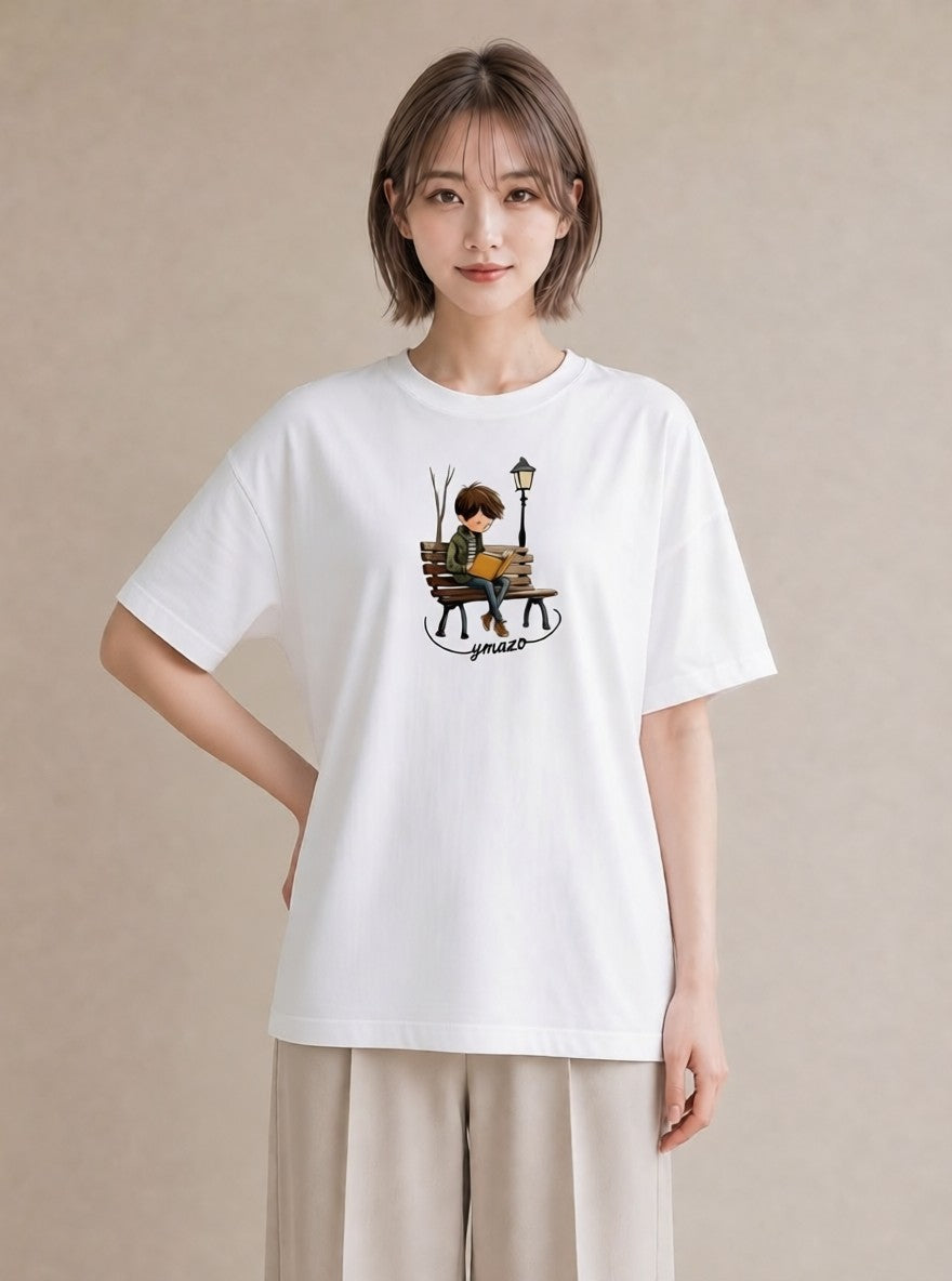 Tシャツ レディース 雨上がりのベンチ ベンチ ナチュラル アンティーク イラスト 旅行コーデ おしゃれギフト 社会人 白T YMAZO