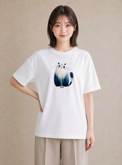 Tシャツ レディース ペルシャ 猫 ねこ イラスト ボタニカル 20代 カジュアルコーデ 白T YMAZO