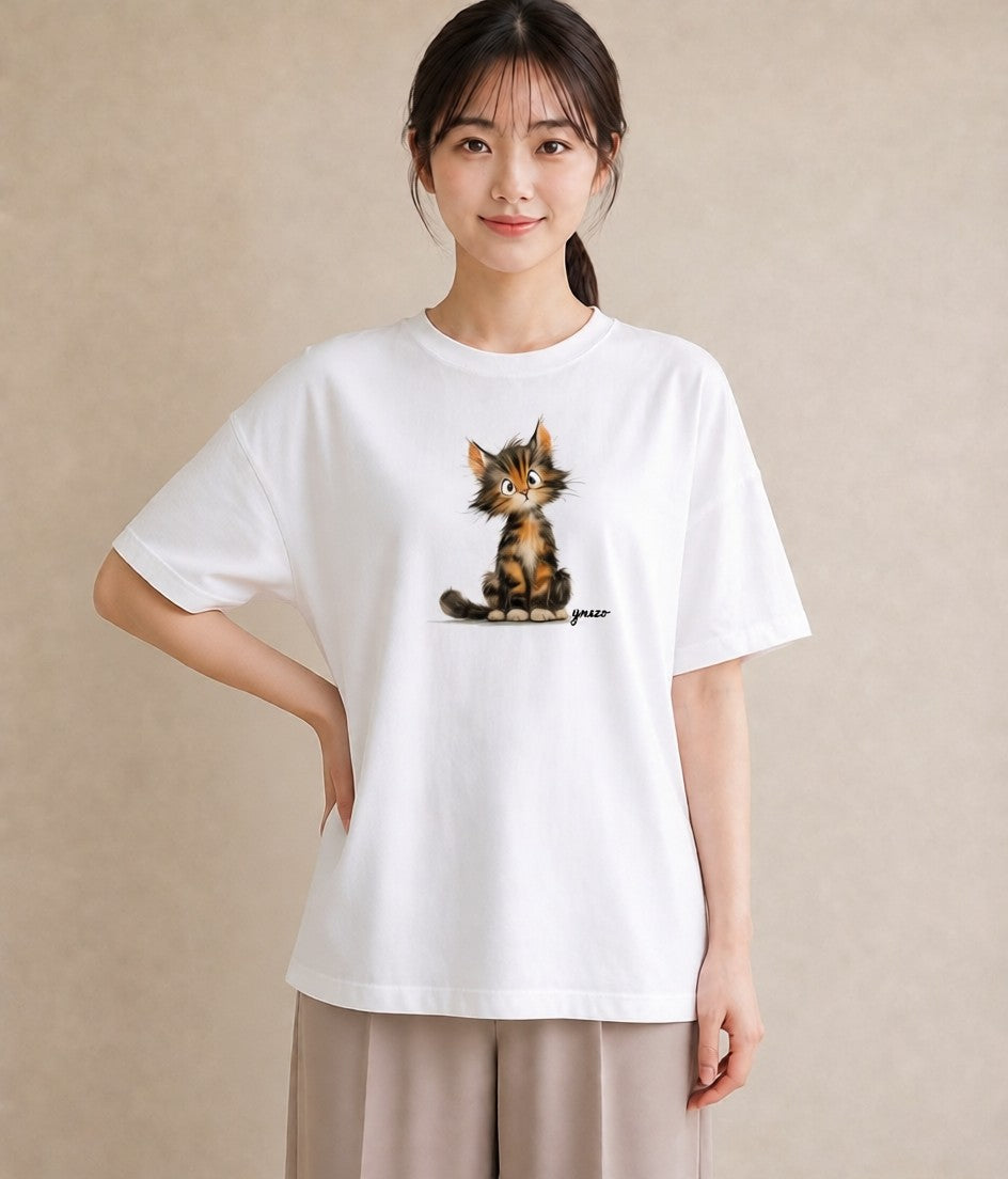 プリントTシャツ レディース 猫の手 猫 ねこ イラスト きれいめ カジュアルコーデ 買い物 白T YMAZO
