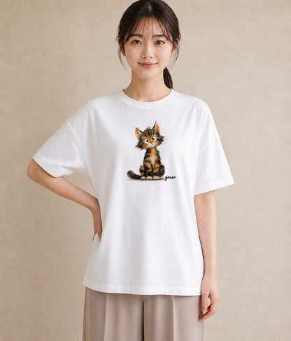 プリントTシャツ レディース 猫の手 猫 ねこ イラスト きれいめ カジュアルコーデ 買い物 白T YMAZO