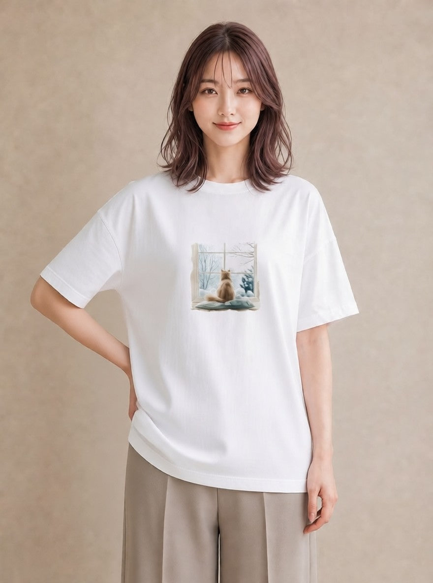 プリントTシャツ レディース 窓辺の椅子 窓辺 椅子 ナチュラル アンティーク イラスト ゆるかわ 通学 誕生日プレゼント 白T YMAZO