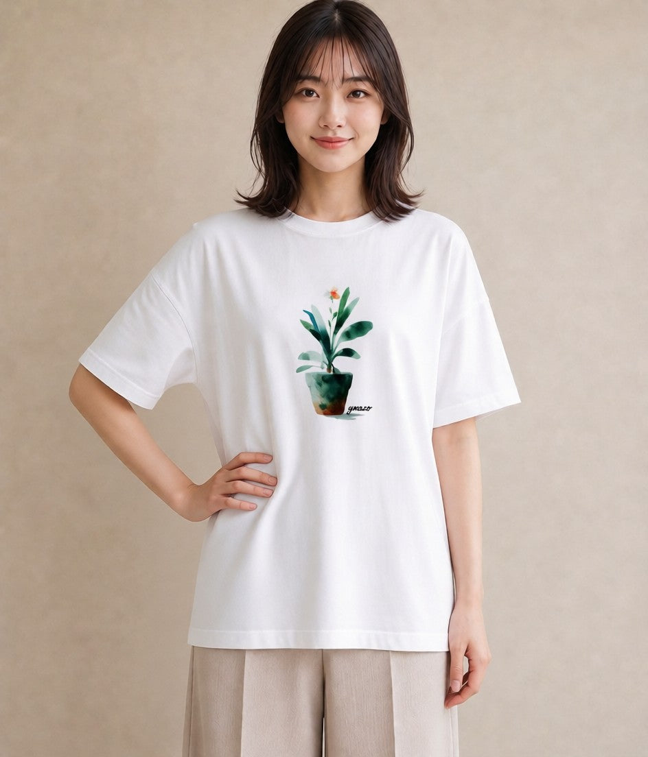 デザインTシャツ レディース 多肉植物 植物 ボタニカル イラスト ニュアンス 散歩 お出かけ 白T YMAZO