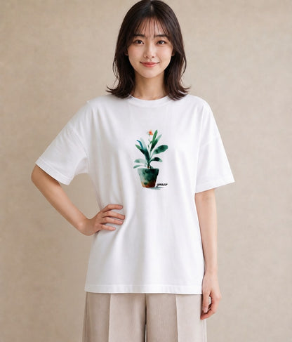 デザインTシャツ レディース 多肉植物 植物 ボタニカル イラスト ニュアンス 散歩 お出かけ 白T YMAZO