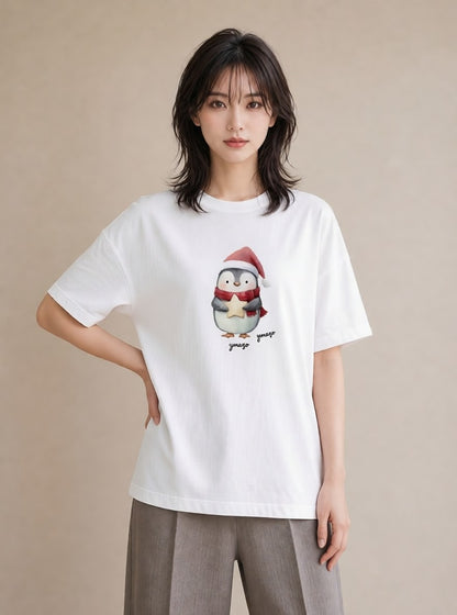 グラフィックTシャツ レディース ペンギン ぺんぎん 動物 アニマル イラスト こなれ感 通学 誕生日プレゼント 白T YMAZO