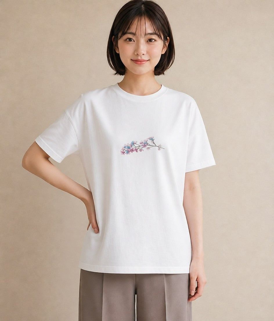 デザインTシャツ レディース カスミソウ かすみ草 花 花柄 イラスト こなれ感 クリスマス 旅行 白T