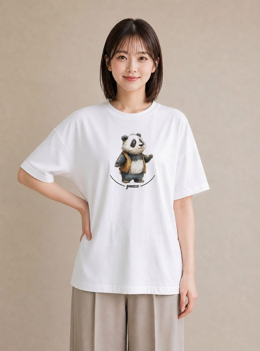半袖Tシャツ レディース レッサーパンダ 動物 アニマル イラスト 北欧風 カフェ服 クリスマス 白T YMAZO