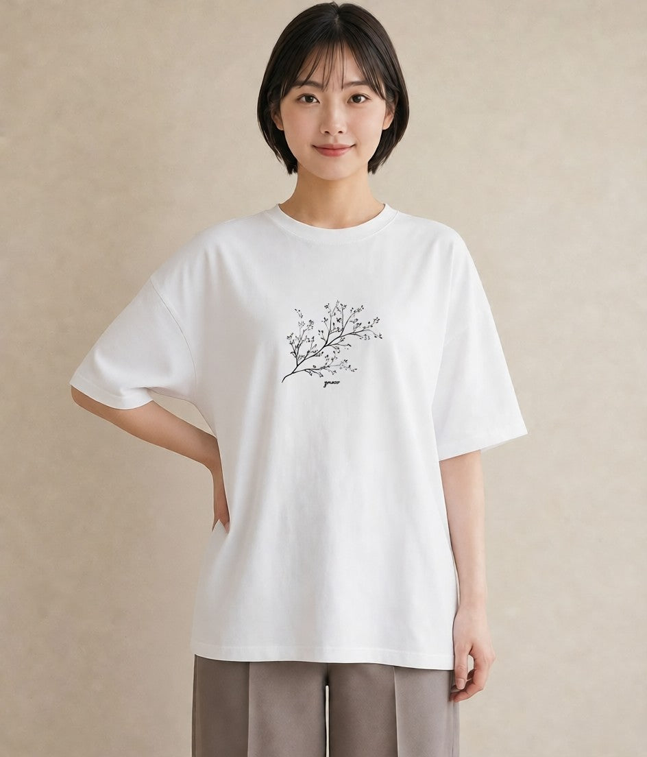 Tシャツ レディース さくら 桜 桜の枝 イラスト 韓国風 夏コーデ 通学 白T YMAZO